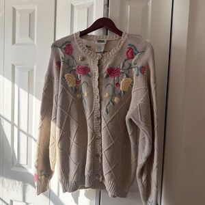 Northern Reflections Cream Cardigan with Pink and Yellow Floral Embroidery
